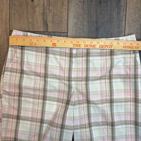 Izod Ladies Performx Plaid Golf Shorts Size 16 Beige Pink Brown Chino Stretch - Picture 4 of 6